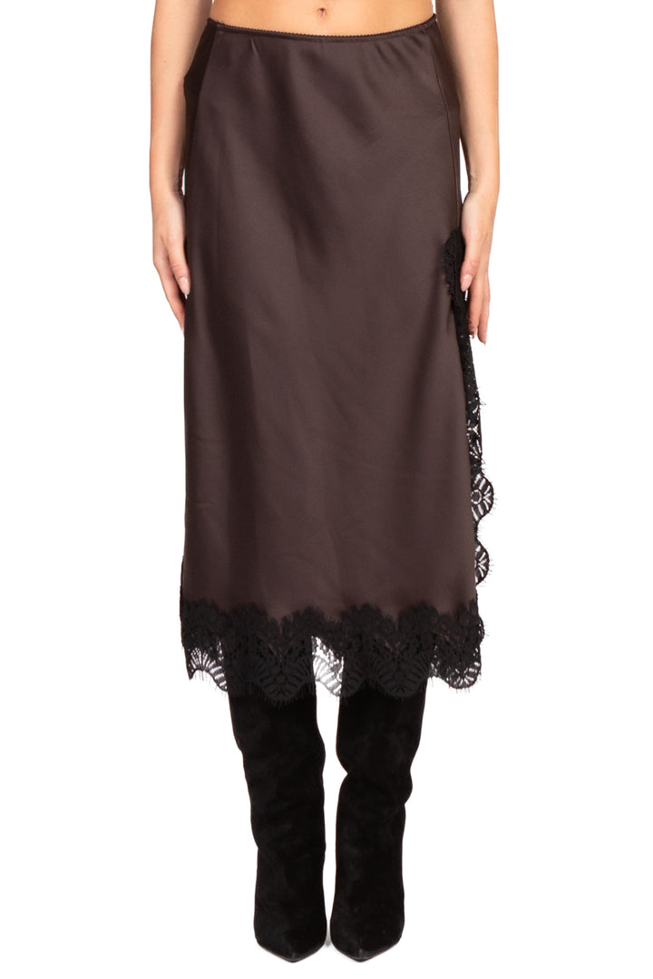 Tensione In - Gonna satin orlo in pizzo con spacco Art. 37527