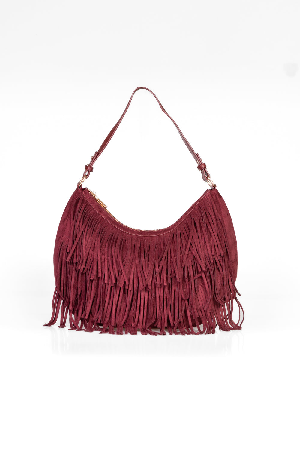 Upper - Borsa mezzaluna scamosciata con frange