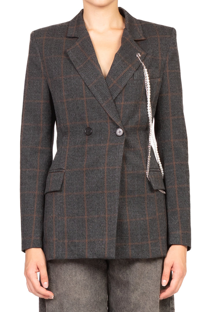 Vicolo - Giacca check doppio petto con catena perle Art. TF0919