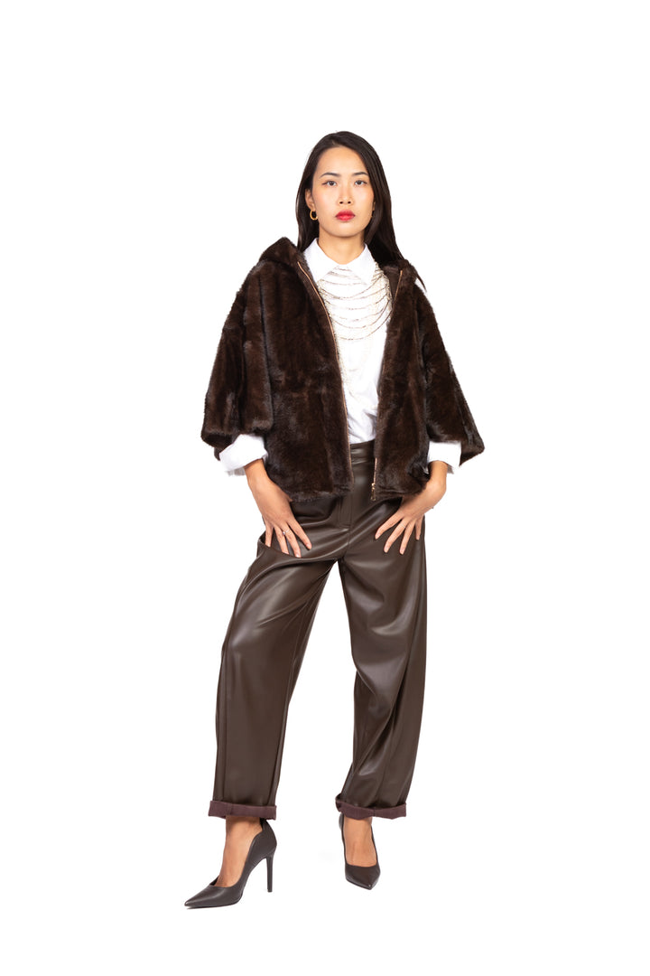 Emunà - Mantella ecopelliccia con cappuccio Art. F1001