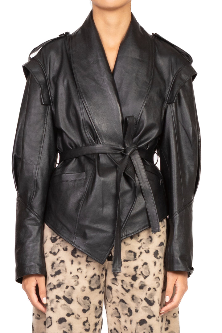 Vicolo - Giacca in  pelle asimmetrica con fusciacca Art. TF1056