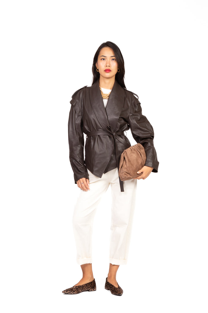 Vicolo - Giacca in  pelle asimmetrica con fusciacca Art. TF1056