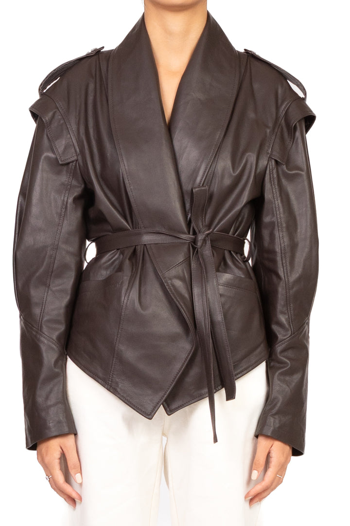 Vicolo - Giacca in  pelle asimmetrica con fusciacca Art. TF1056