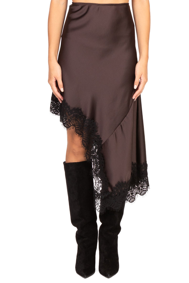 Tensione In - Gonna satin asimmetrica con pizzo Art. 37635