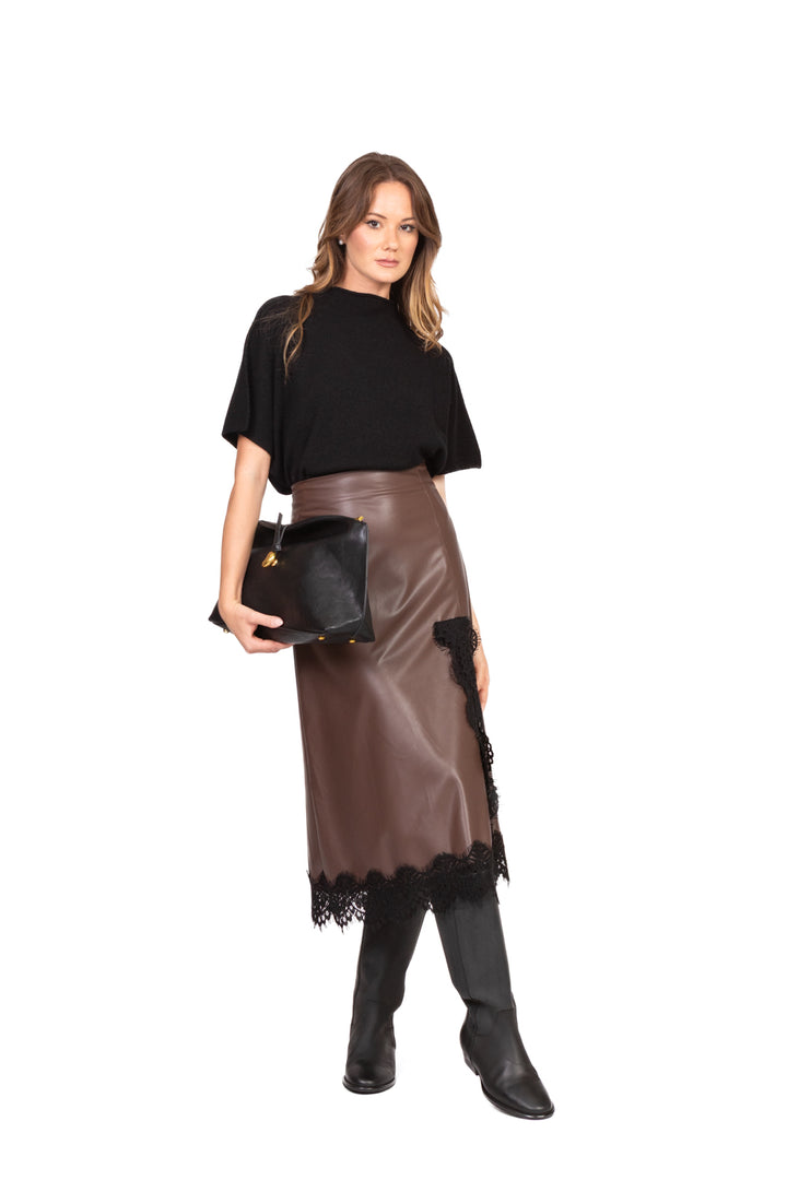 Tensione In - Gonna ecopelle intarsi pizzo Art. 37651