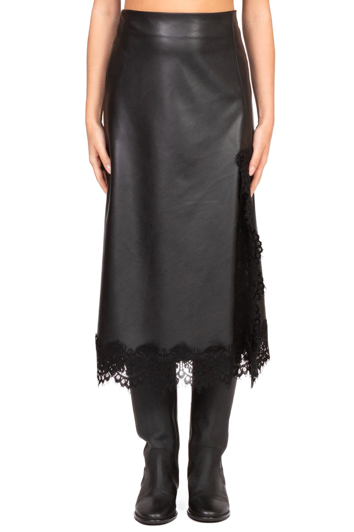 Tensione In - Gonna ecopelle intarsi pizzo Art. 37651