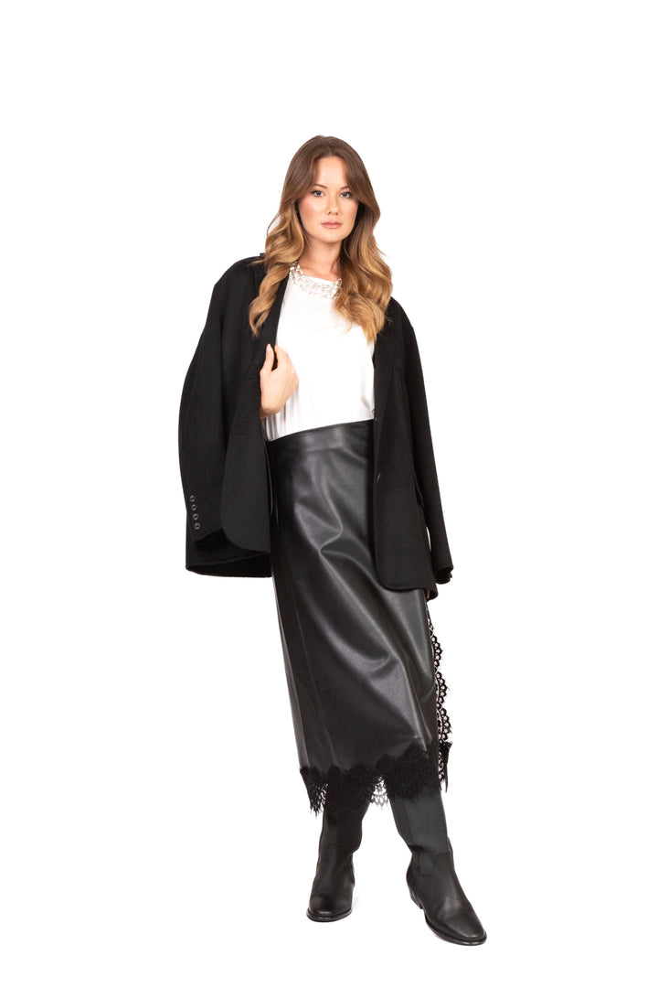 Tensione In - Gonna ecopelle intarsi pizzo Art. 37651