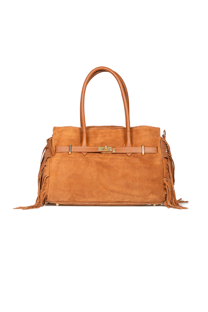 Upper - Borsa scamosciata con lucchetto e frange