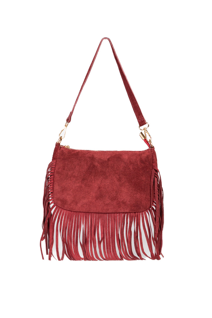 Upper - Borsa rettangolare scamosciata con frange