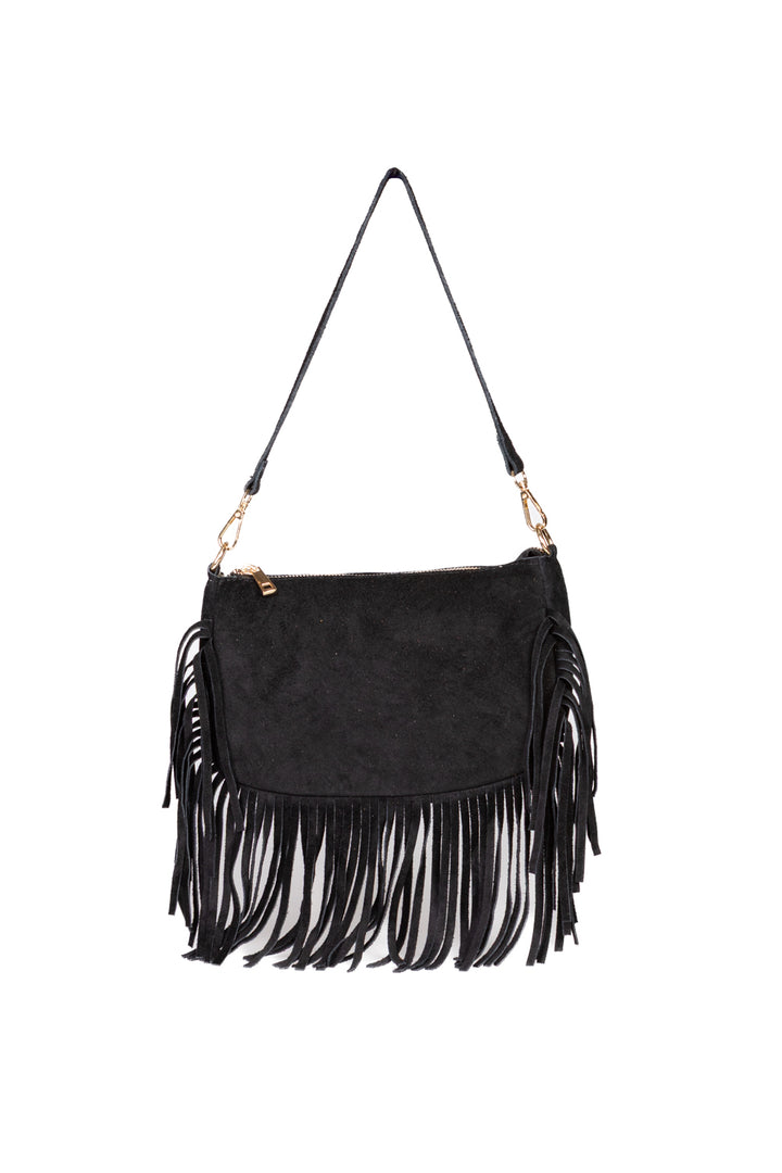 Upper - Borsa rettangolare scamosciata con frange