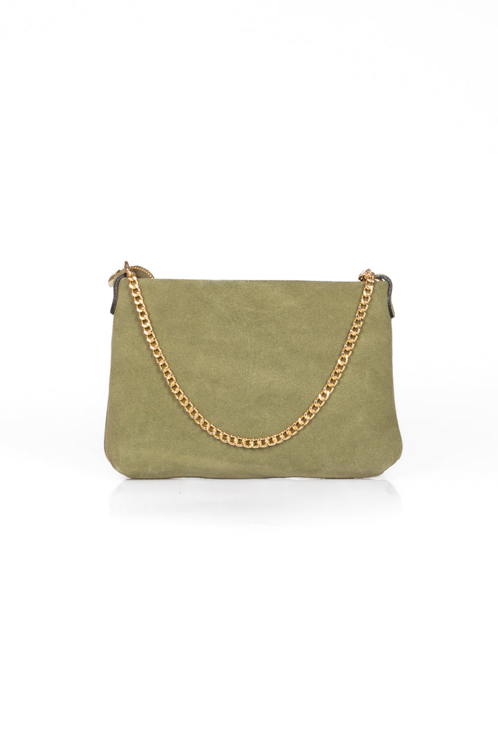 Upper - Borsa scamosciata con catena oro