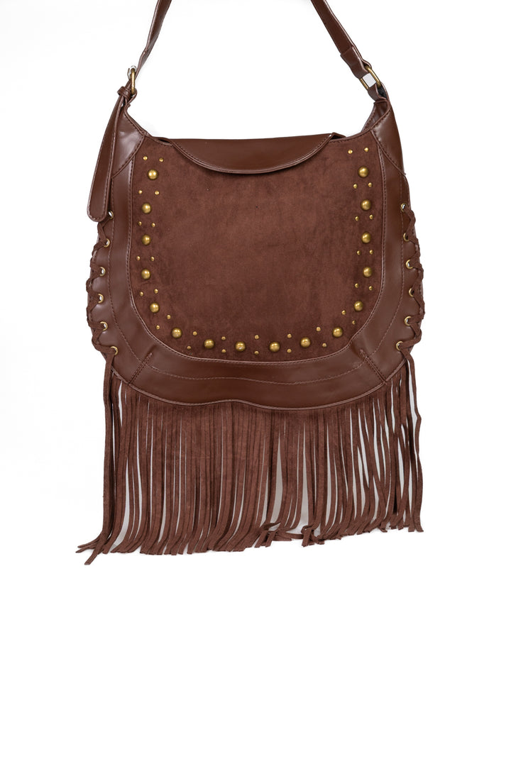 Upper - Borsa mezza luna con frange e borchie