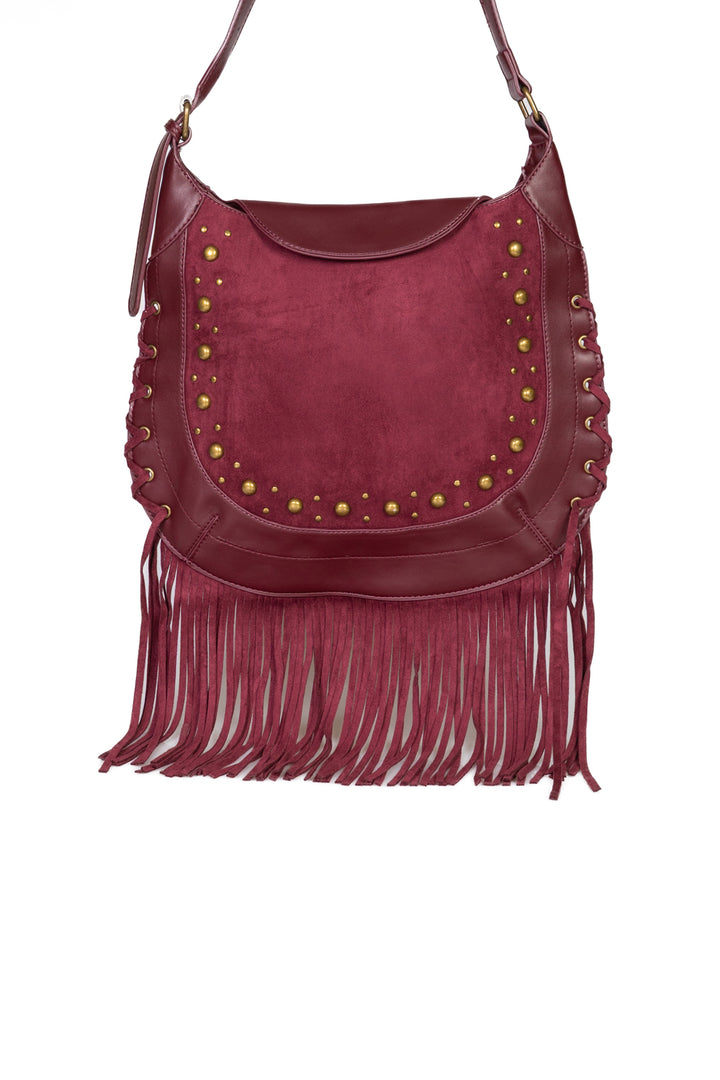 Upper - Borsa mezza luna con frange e borchie