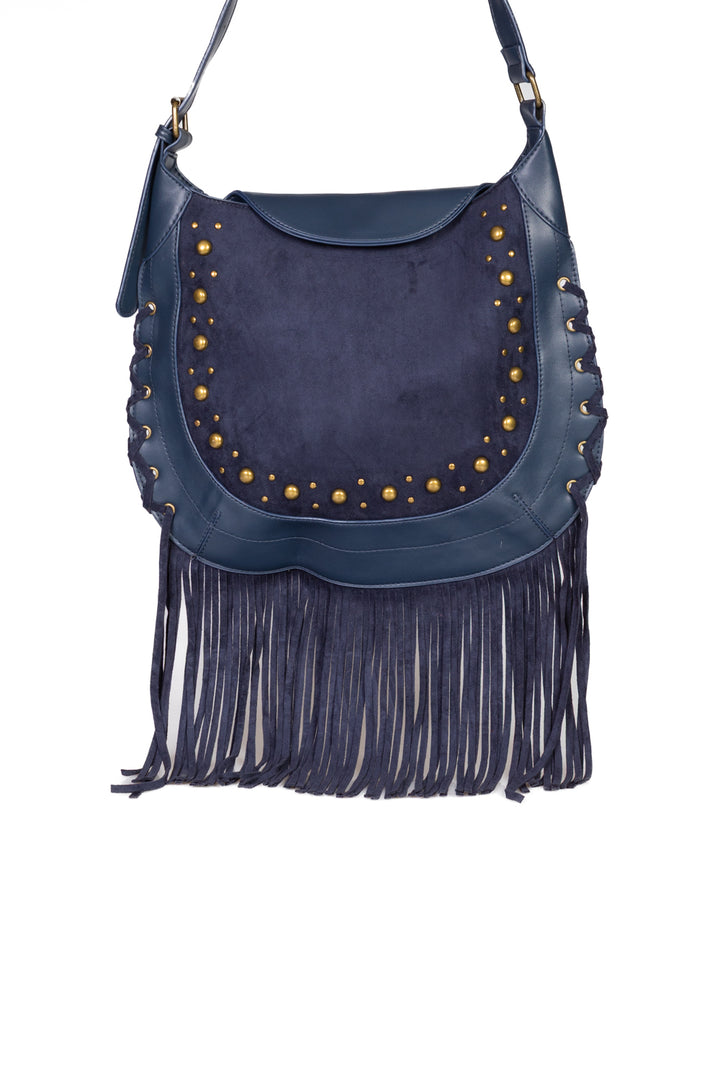 Upper - Borsa mezza luna con frange e borchie