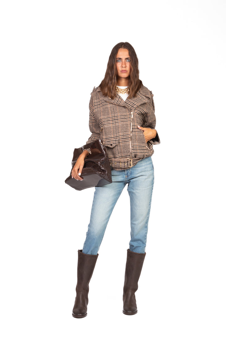 Tensione In - Giacca chiodo in tessuto galles Art. 26B913