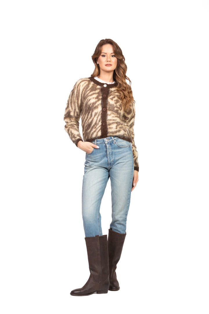 Vicolo - Cardigan zebrato bottone gioiello Art. 55036F