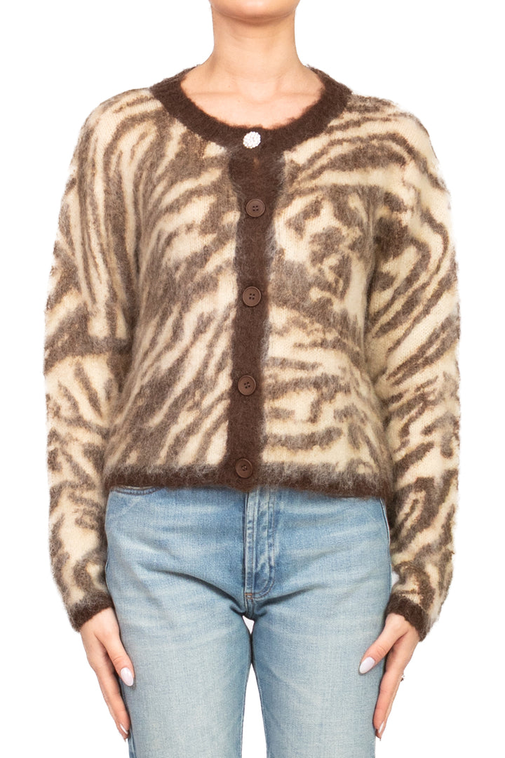 Vicolo - Cardigan zebrato bottone gioiello Art. 55036F