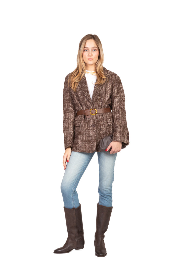 Vicolo - Giacca cappotto quadri con cintura Art. RF0448