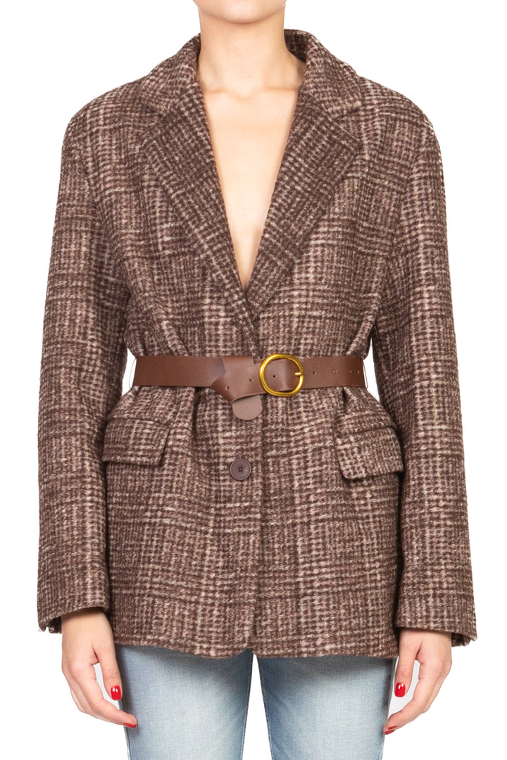 Vicolo - Giacca cappotto quadri con cintura Art. RF0448