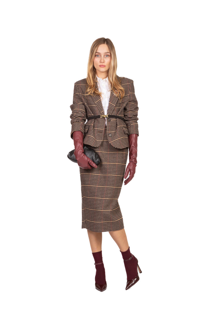 Tensione In - Giacca corta pied de poule con spilla Art. W25J991