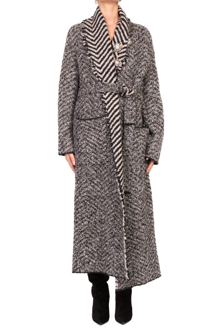 Vicolo - Cappotto in maglia bouclè con spille e cintura Art. 55001F