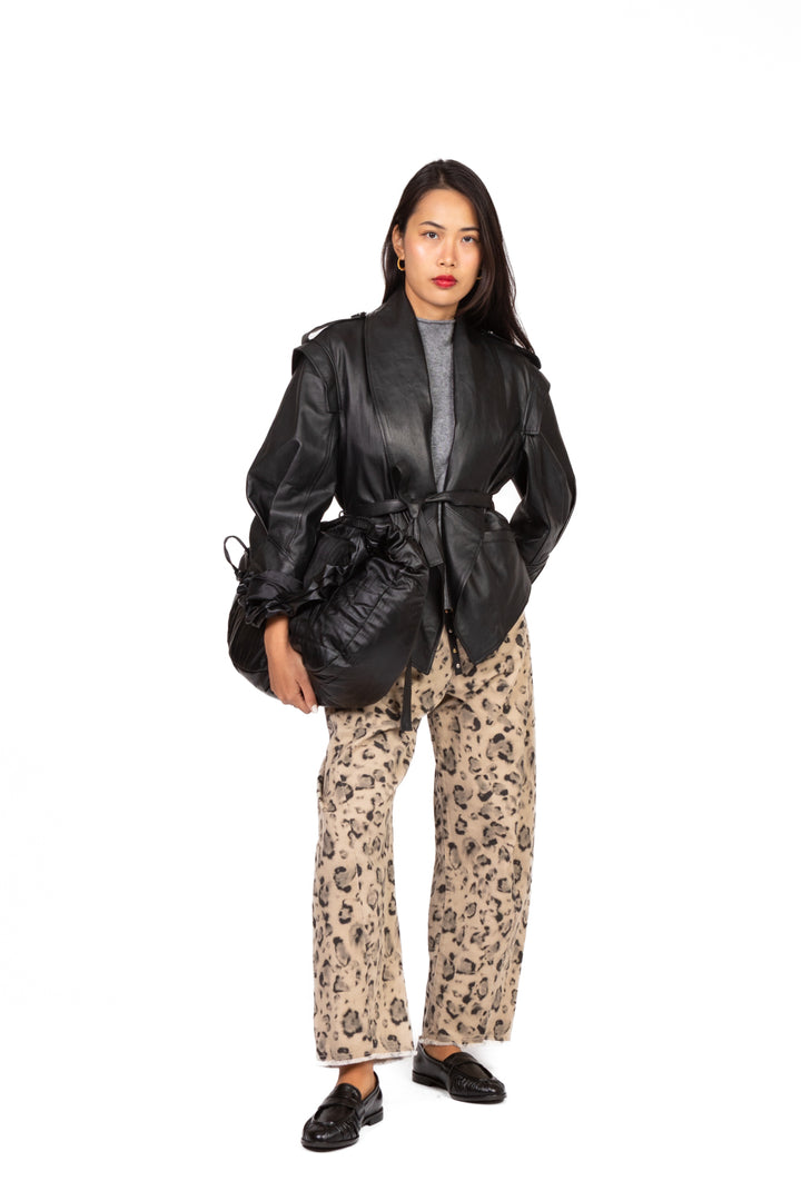 Tensione In - Pantalone barrel animalier con cintura Art. W25P252