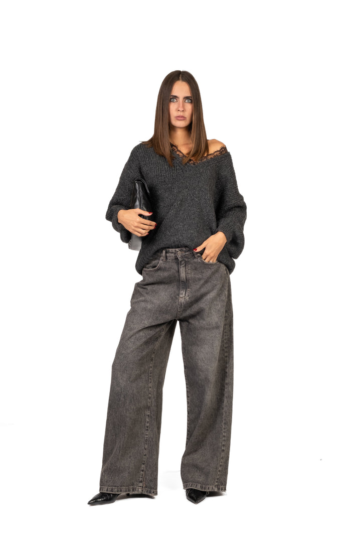 Dixie - Maglia scollo v inserto pizzo Art. M566Y228