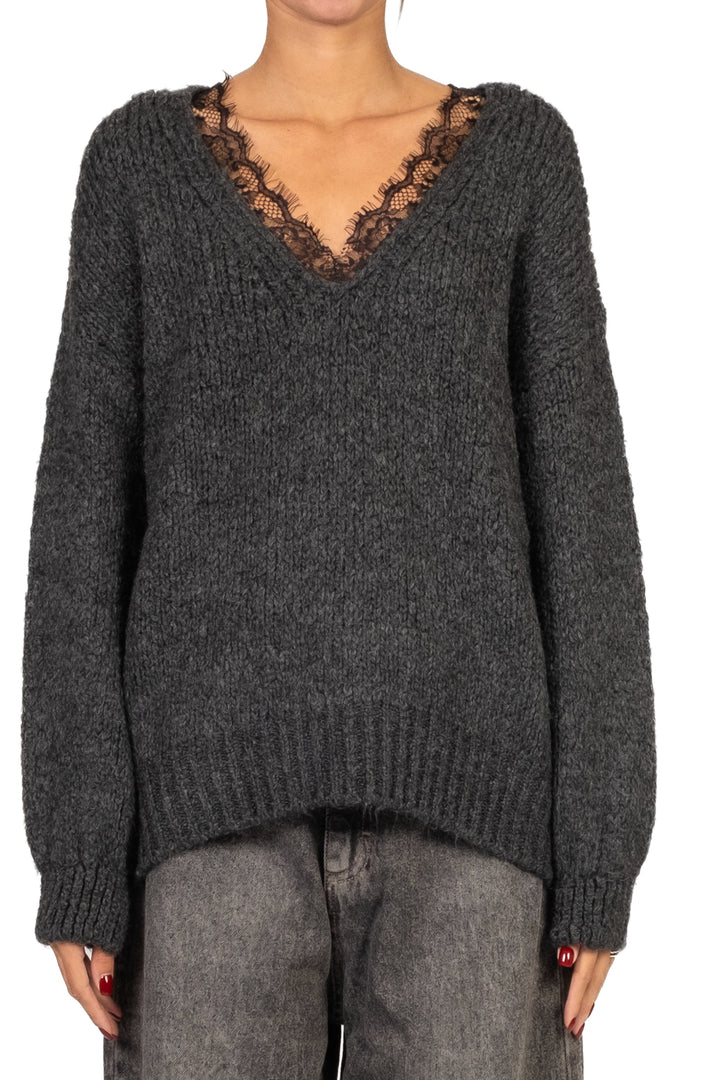 Dixie - Maglia scollo v inserto pizzo Art. M566Y228