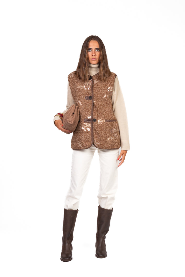 Vicolo - Gilet teddy con paillettes Art. TF1061