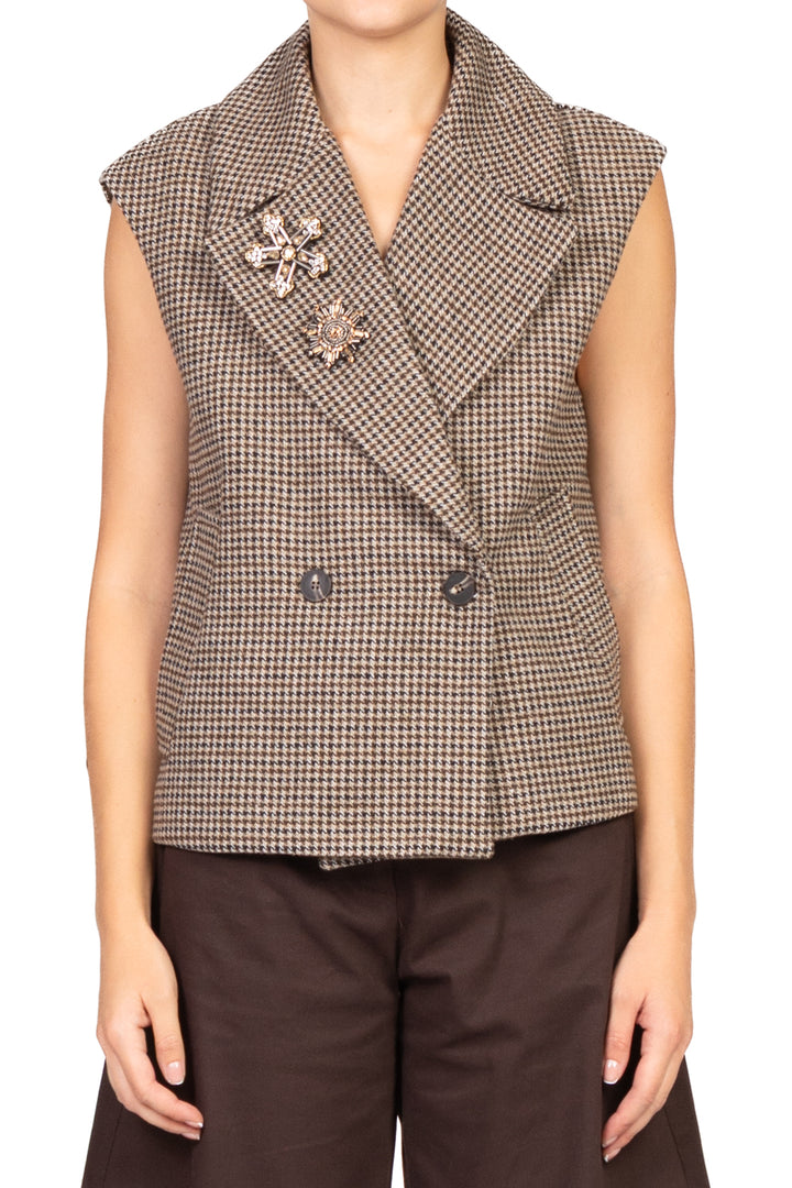 Tensione In - Gilet pied de poule con spille Art. W25J393