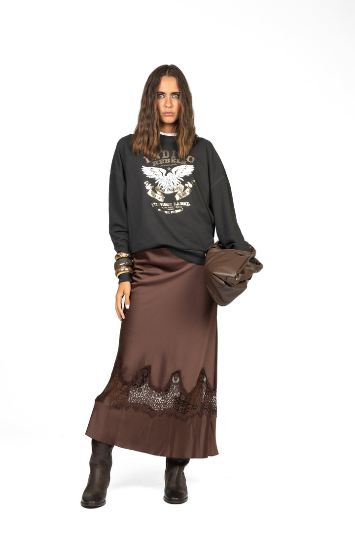 Tensione In - Gonna satin con intarso in pizzo Art. 37684