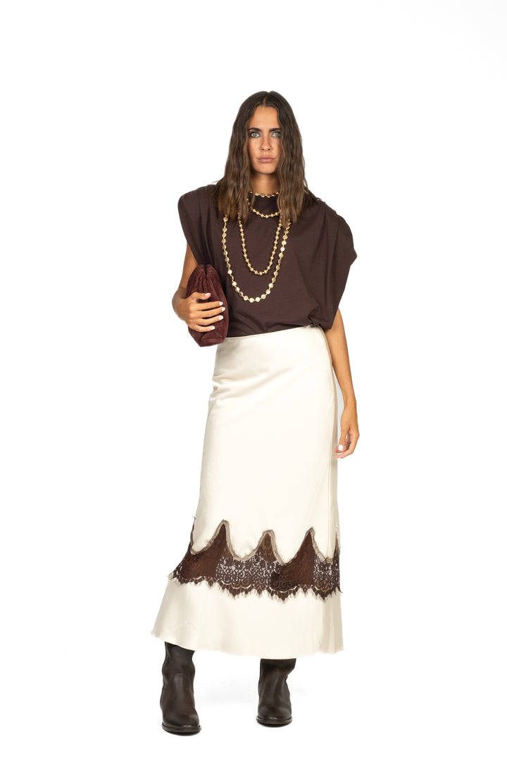 Tensione In - Gonna satin con intarso in pizzo Art. 37684