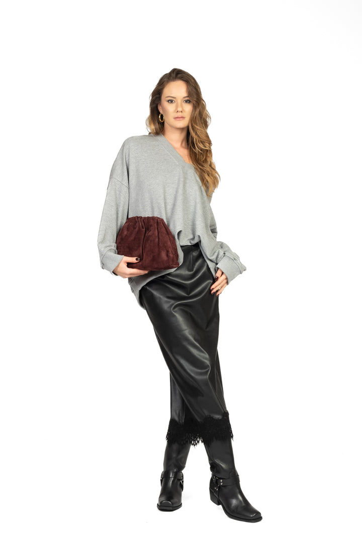 Tensione In - Gonna tubino ecopelle con pizzo Art. 37676