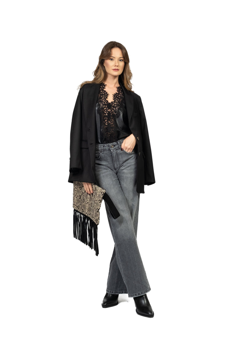 Tensione In - Canotta ecopelle con pizzo Art. 37654