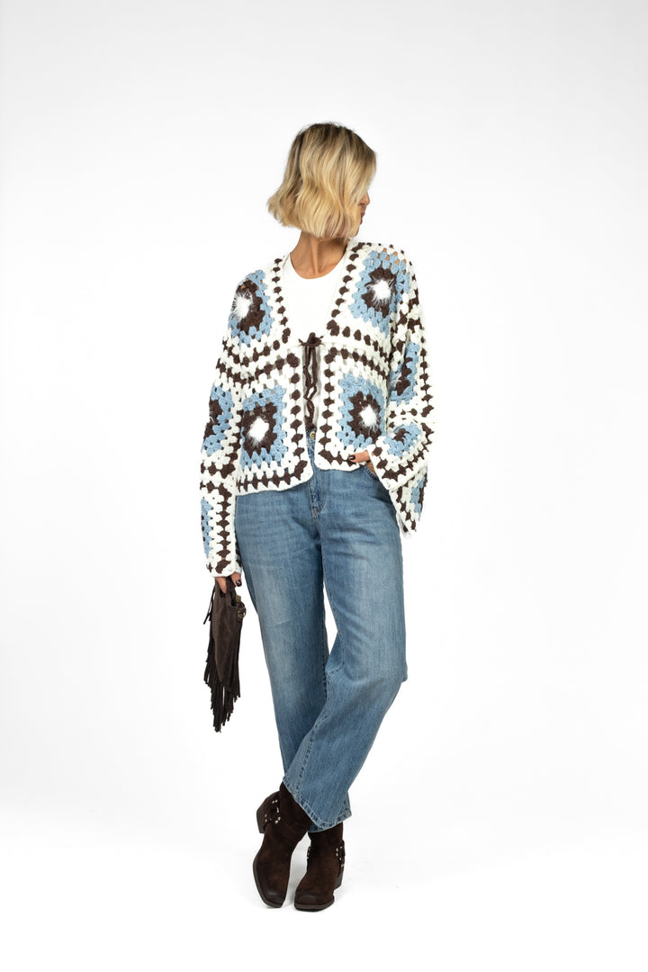 Emunà - Cardigan crochet chiusura laccio