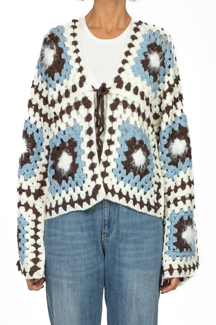 Emunà - Cardigan crochet chiusura laccio