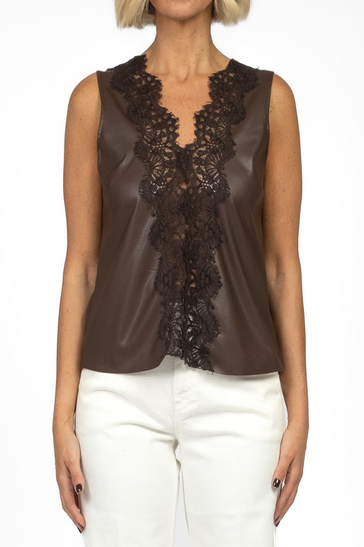 Tensione In - Canotta ecopelle con pizzo Art. 37654