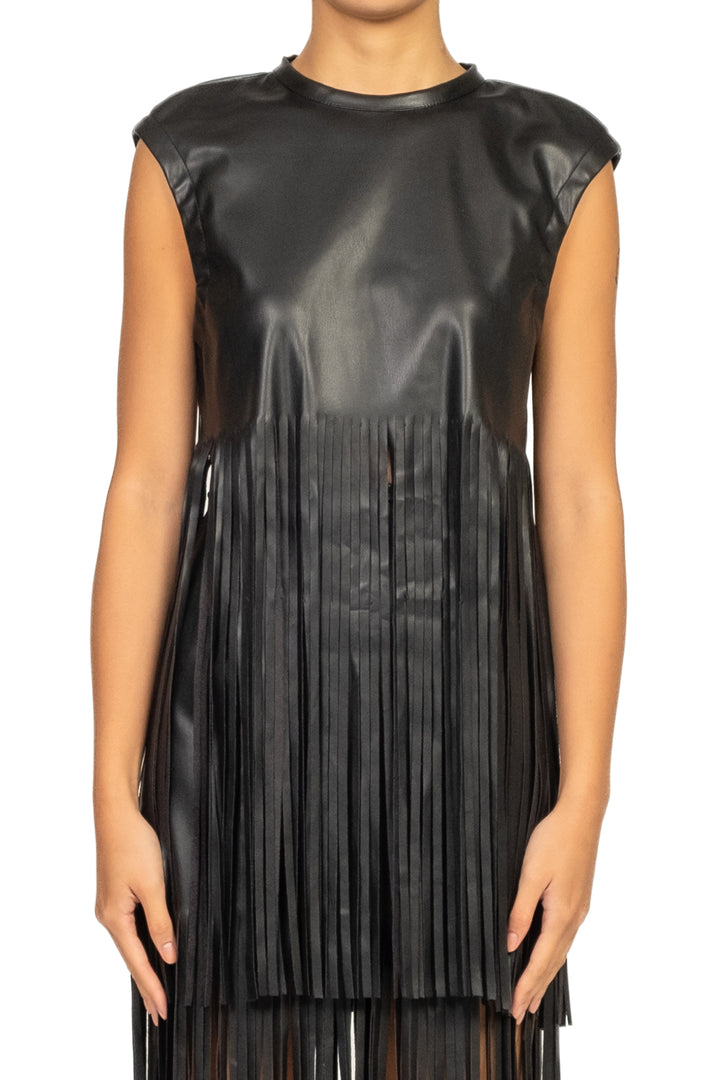 Tensione In - Top ecopelle con frange Art. W25M697