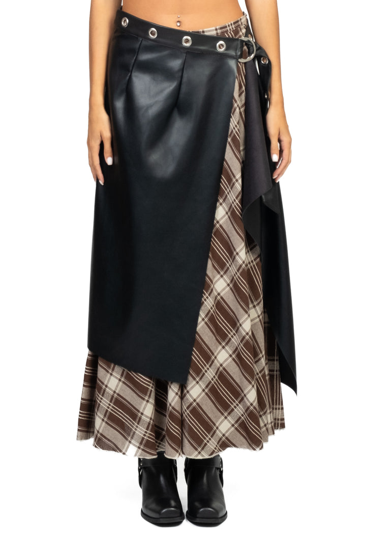 Dixie - Gonna check con sovrapposizione in ecopelle Art. GDCUYHC