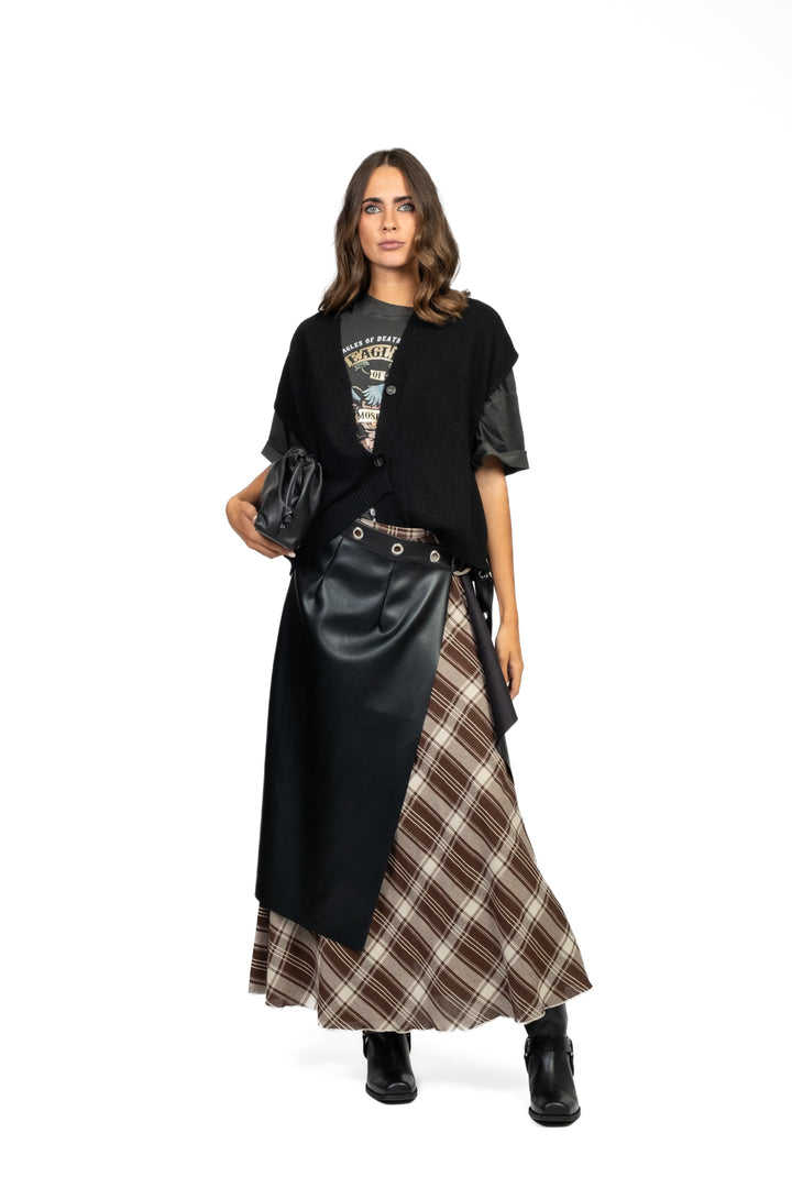 Dixie - Gonna check con sovrapposizione in ecopelle Art. GDCUYHC