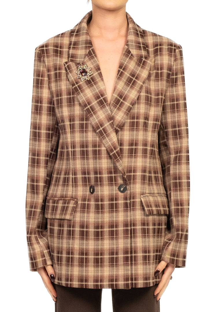 Tensione In - Giacca check doppio petto con spilla Art. W25J693