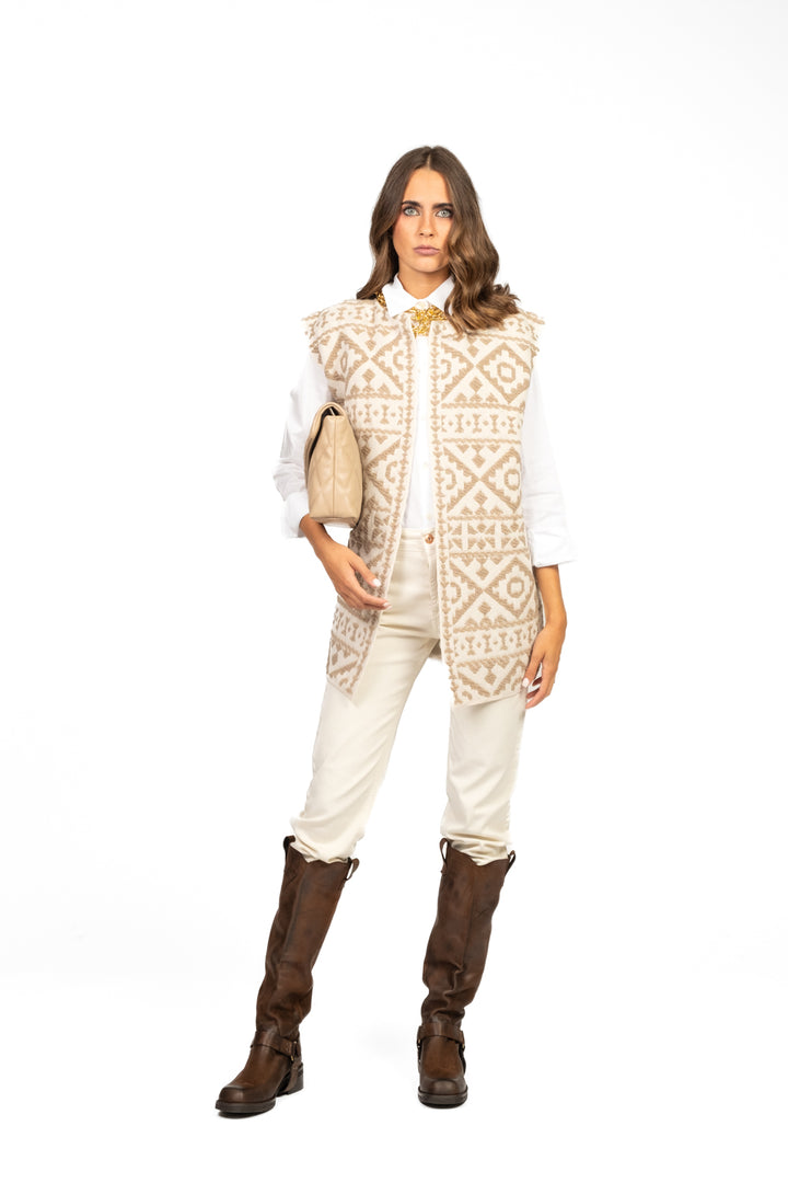 Tensione In - Gilet over etnico con pelliccia Art. W5HMG80A400