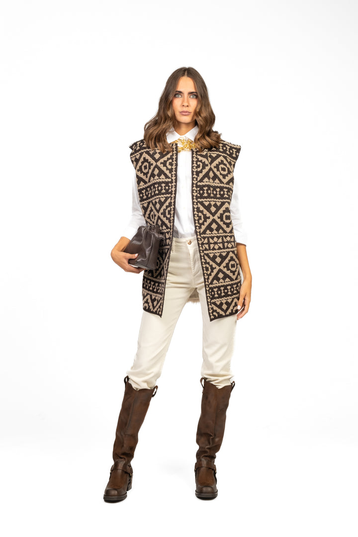 Tensione In - Gilet over etnico con pelliccia Art. W5HMG80A400
