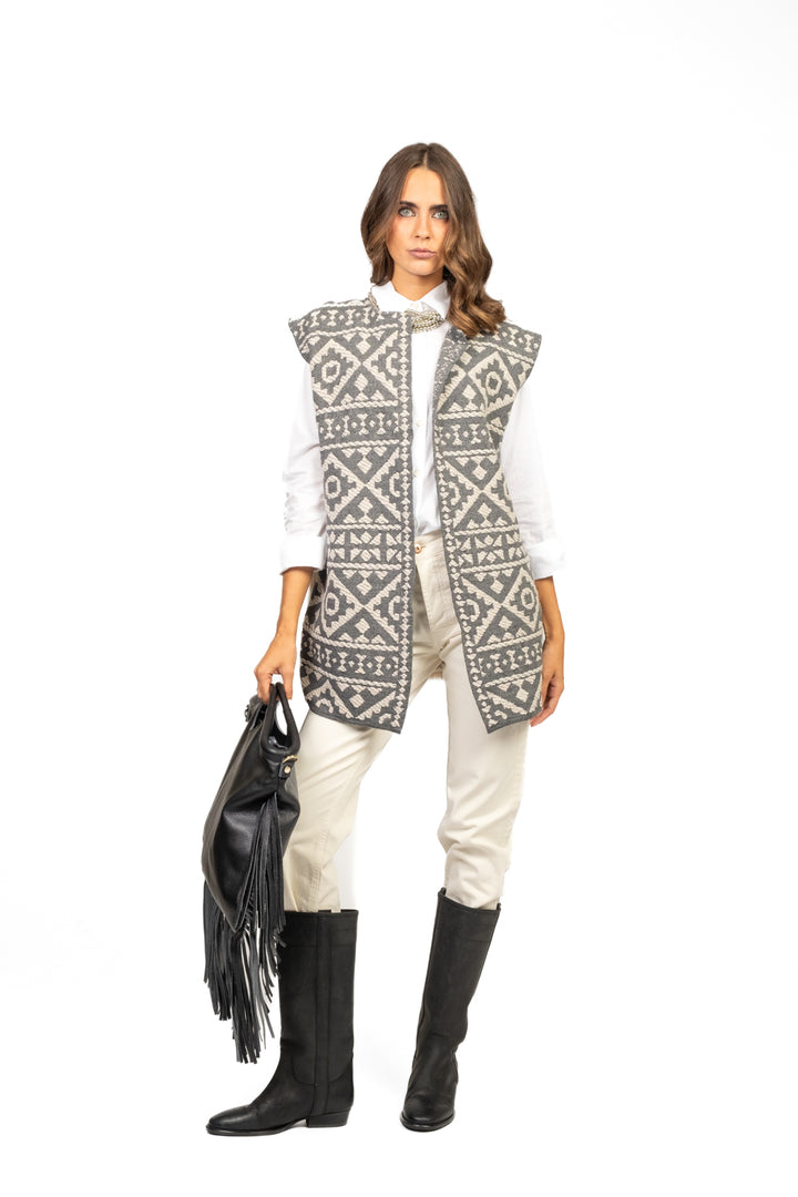 Tensione In - Gilet over etnico con pelliccia Art. W5HMG80A400