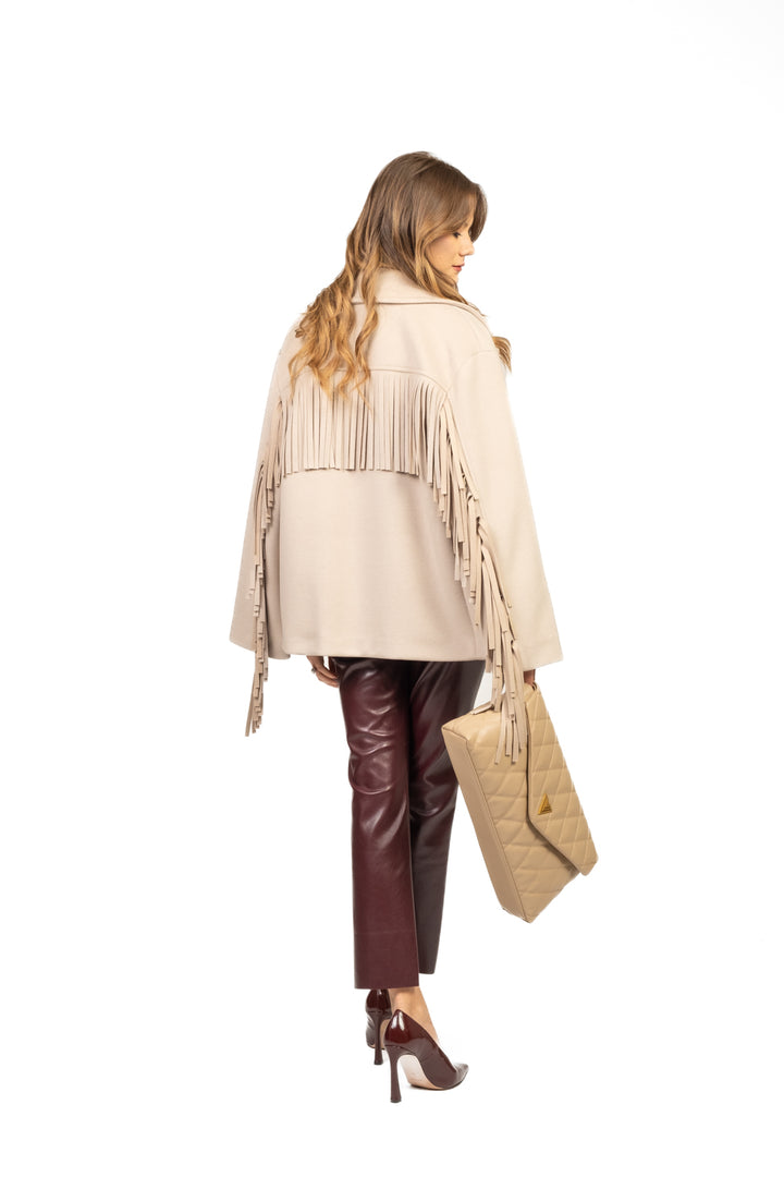 Vicolo - Giacca cappotto doppio petto con frange Art. TF1556