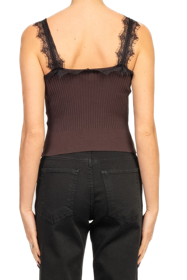 Tensione in - Top a costine con pizzo Art. W5HMT25A418