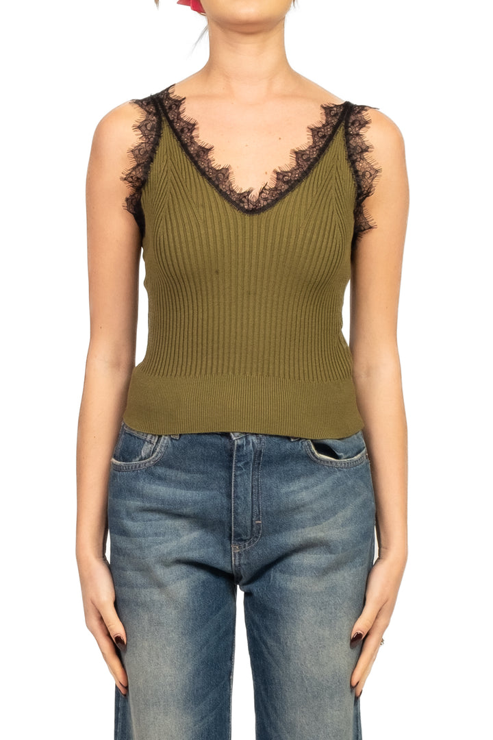 Tensione in - Top a costine con pizzo Art. W5HMT25A418