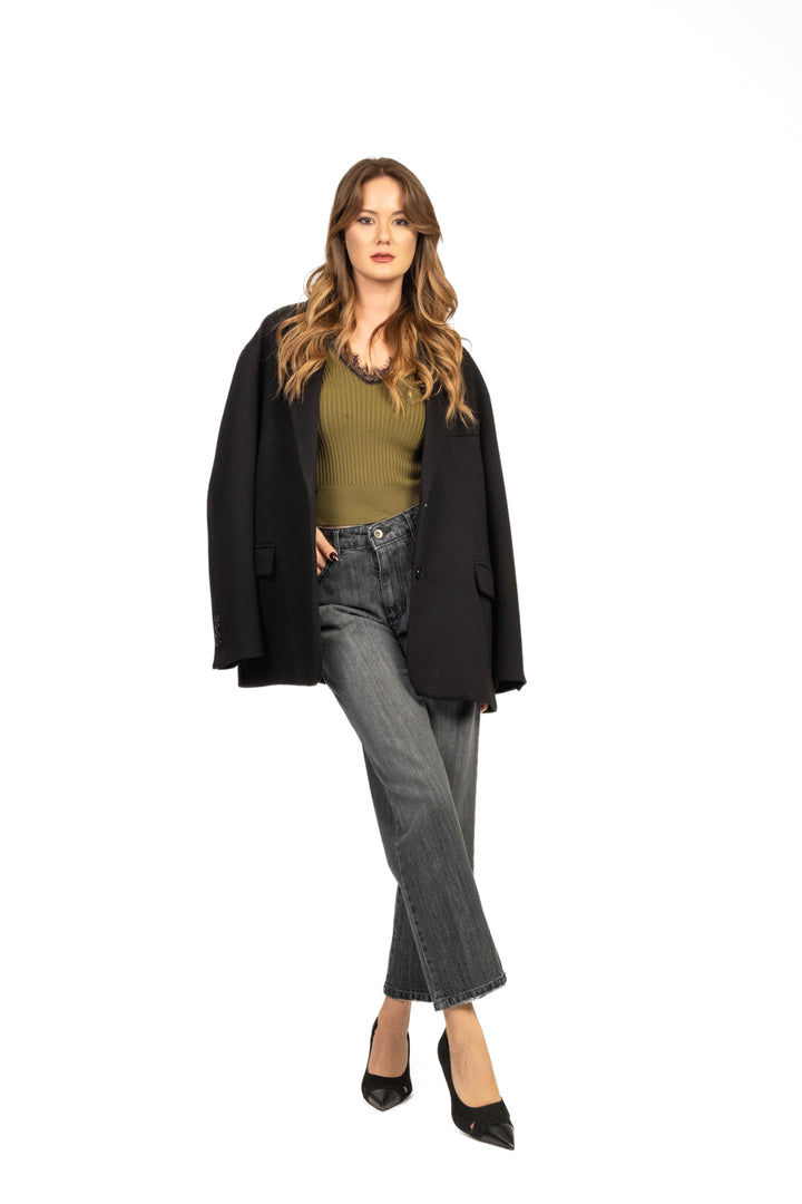 Tensione in - Top a costine con pizzo Art. W5HMT25A418