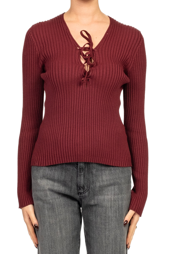 Tensione In - Maglia a costine con scollo intrecciato Art. W5HMJ55A418