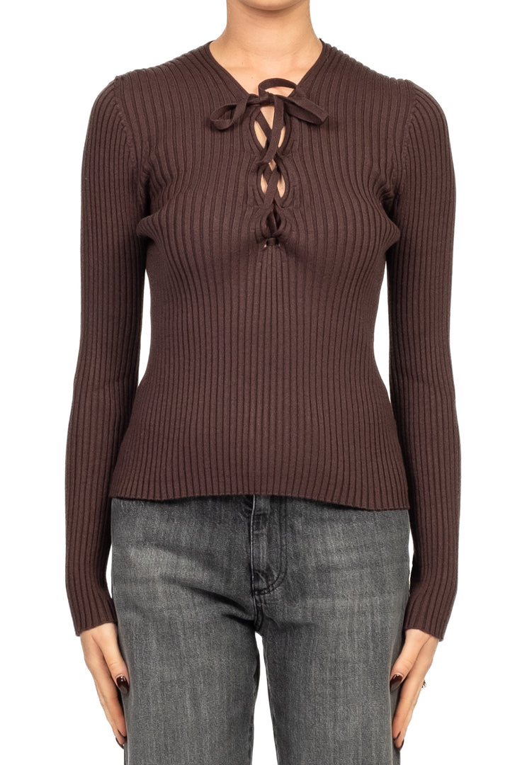 Tensione In - Maglia a costine con scollo intrecciato Art. W5HMJ55A418